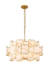 Houlte 74cm Round Pendant/Semi Flush Faux Alabaster, 17 x E14, 2m Chain, Gold/Brown, Item Weight: 20kg