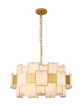 Houlte 74cm Round Pendant/Semi Flush White Alabaster Glass & Metal, 17 x E14, 2m Chain, Gold/White Frosted, Item Weight: 27kg