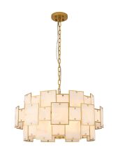 Houlte 74cm Round Pendant/Semi Flush White Alabaster Glass, 17 x E14, 2m Chain, Gold/White Frosted, Item Weight: 28kg