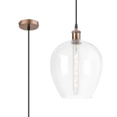Cawdor Single Pendant, 1 Light E27, Antique Copper/Black/Clear Wine Glass