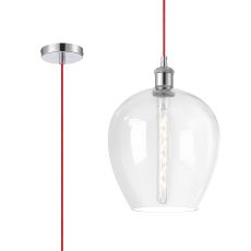 Cawdor Single Pendant, 1 Light E27, Polished Chrome/Red/Clear Wine Glass