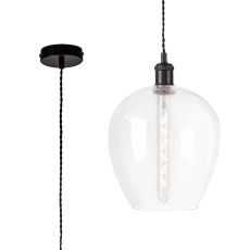 Cawdor Single Pendant, 1 Light E27, Matt Black/Black/Clear Wine Glass
