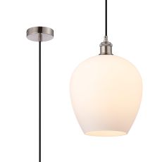 Cawdor Single Pendant, 1 Light E27, Satin Nickel/Black/Opal Wine Glass