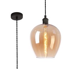 Cawdor Single Pendant, 1 Light E27, Pewter/Dark Grey/Amber Wine Glass