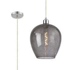 Cawdor Single Pendant, 1 Light E27, Polished Chrome/Clear/Smoke Wine Glass
