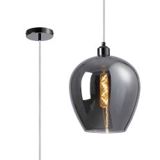 Cawdor Single Pendant, 1 Light E27, Black Chrome/Clear/Chrome Wine Glass