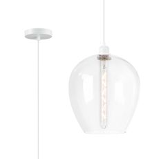 Cawdor Single Pendant, 1 Light E27, Matt White/Clear Wine Glass