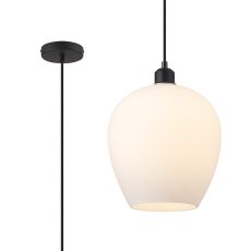 Cawdor Single Pendant, 1 Light E27, Matt Black/Opal Wine Glass