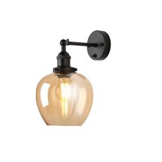 Cawdor Wall Light, 1 Light E27, Matt Black/Amber Wine Glass