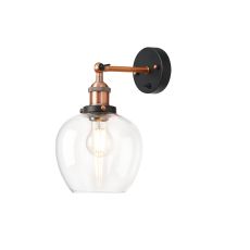 Cawdor Wall Light, 1 Light E27, Antique Copper/Black/Clear Wine Glass