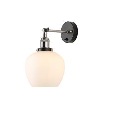 Cawdor Wall Light, 1 Light E27, Satin Nickel/Black/Opal Wine Glass