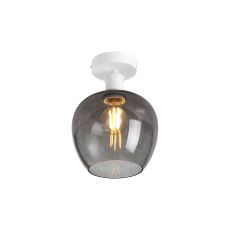 Cawdor Flush Fitting, 1 Light E27, Matt White/Smoke Wine Glass