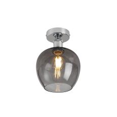 Cawdor Flush Fitting, 1 Light E27, Polished Chrome/Smoke Wine Glass