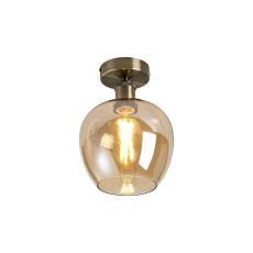 Cawdor Flush Fitting, 1 Light E27, Antique Brass/Amber Wine Glass