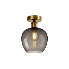 Cawdor Flush Fitting, 1 Light E27, Gilt Bronze/Black/Smoke Wine Glass