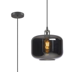 Cawdor Single Pendant, 1 Light E27, Gun Metal/Black/Chrome Plated Pumpkin Glass
