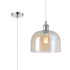 Cawdor Single Pendant, 1 Light E27, Polished Chrome/Clear/Iridescent Cloche Glass
