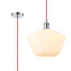 Cawdor Single Pendant, 1 Light E27, Polished Chrome/Red/Opal Hexagonal Glass