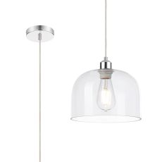 Cawdor Single Pendant, 1 Light E27, Polished Chrome/Clear/Clear Cloche Glass