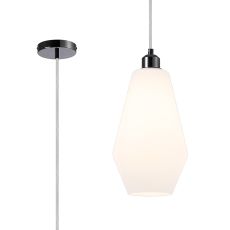 Cawdor Single Pendant, 1 Light E27, Black Chrome/Clear/Opal Kite Glass