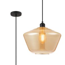 Cawdor Single Pendant, 1 Light E27, Matt Black/Amber Hexagonal Glass