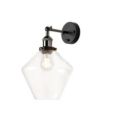 Cawdor Wall Light, 1 Light E27, Black Chrome/Black/Clear Diamond Glass