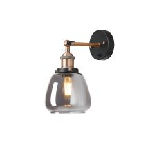 Cawdor Wall Light, 1 Light E27, Antique Copper/Black/Smoke Jar Glass