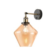 Cawdor Wall Light, 1 Light E27, Antique Brass/Black/Amber Diamond Glass