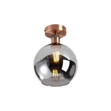 Cawdor Flush Fitting, 1 Light E27, Antique Copper/Smoke Globe Glass