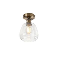 Cawdor Flush Fitting, 1 Light E27, Antique Brass/Clear Jar Glass