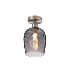 Cawdor Flush Fitting, 1 Light E27, Satin Nickel/Smoke Wine Glass