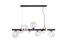 Monza Linear Pendant, 9 x G9, Satin Black, Iridescent Plated Glass