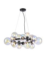 Monza 70cm Circular Pendant, 16 x G9, Satin Black, Iridescent Plated Glass