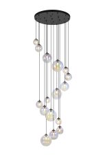 Monza 60cm Pendant, 16 x G9, Satin Black, Iridescent Plated Glass