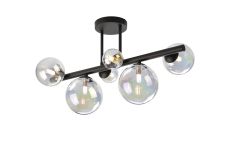 Monza Semi Flush Ceiling Light, 6 x G9, Satin Black, Iridescent Plated Glass