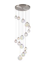 Monza 60cm Pendant, 16 x G9, Satin Nickel, Iridescent Plated Glass