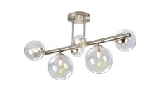 Monza Semi Flush Ceiling Light, 6 x G9, Satin Nickel, Iridescent Plated Glass