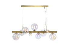 Monza Linear Pendant, 9 x G9, Satin Gold, Iridescent Plated Glass