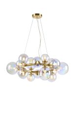 Monza 70cm Circular Pendant, 16 x G9, Satin Gold, Iridescent Plated Glass