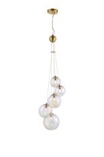 Monza 27cm Pendant, 5 x G9, Satin Gold, Iridescent Plated Glass