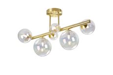 Monza Semi Flush Ceiling Light, 6 x G9, Satin Gold, Iridescent Plated Glass