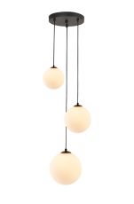 Monza 31cm Round Pendant, 3 x G9, Satin Black/Opal