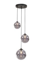 Monza 31cm Round Pendant, 3 x G9, Satin Black/Smoke Plated