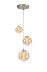 Monza 31cm Round Pendant, 3 x G9, Satin Nickel/Amber Plated