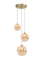 Monza 31cm Round Pendant, 3 x G9, Satin Gold/Amber Plated