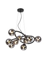 Monza 70cm Twisted Pendant, 9 x G9, Satin Black, Chrome Plated Glass