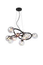 Monza 70cm Twisted Pendant, 9 x G9, Satin Black, Iridescent Plated Glass