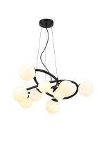 Monza 70cm Twisted Pendant, 9 x G9, Satin Black, Opal Glass
