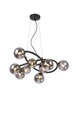 Monza 70cm Twisted Pendant, 9 x G9, Satin Black, Smoke Plated Glass