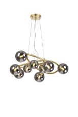 Monza 70cm Twisted Pendant, 9 x G9, Satin Gold, Chrome Plated Glass